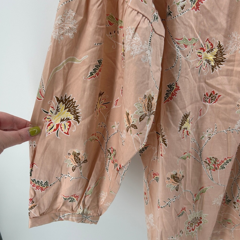 Martha Stewart Leah Floral Peasant Peach Pink Cotton Stretch Blouse 3X Spring - Picture 3 of 10